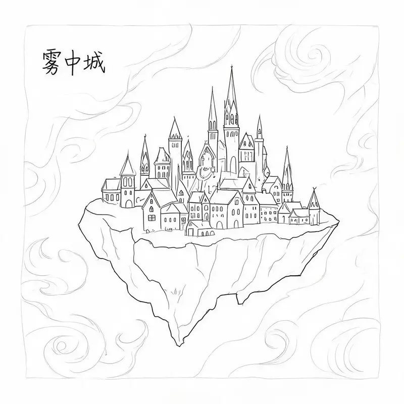 雾中城场景草图